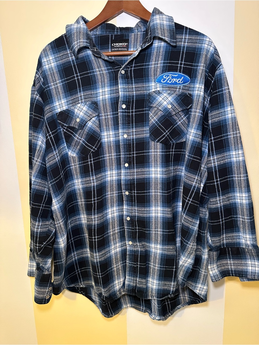 Choko Ford Pearl Snap Flannel Shirt 2XL Blue Western Plaid